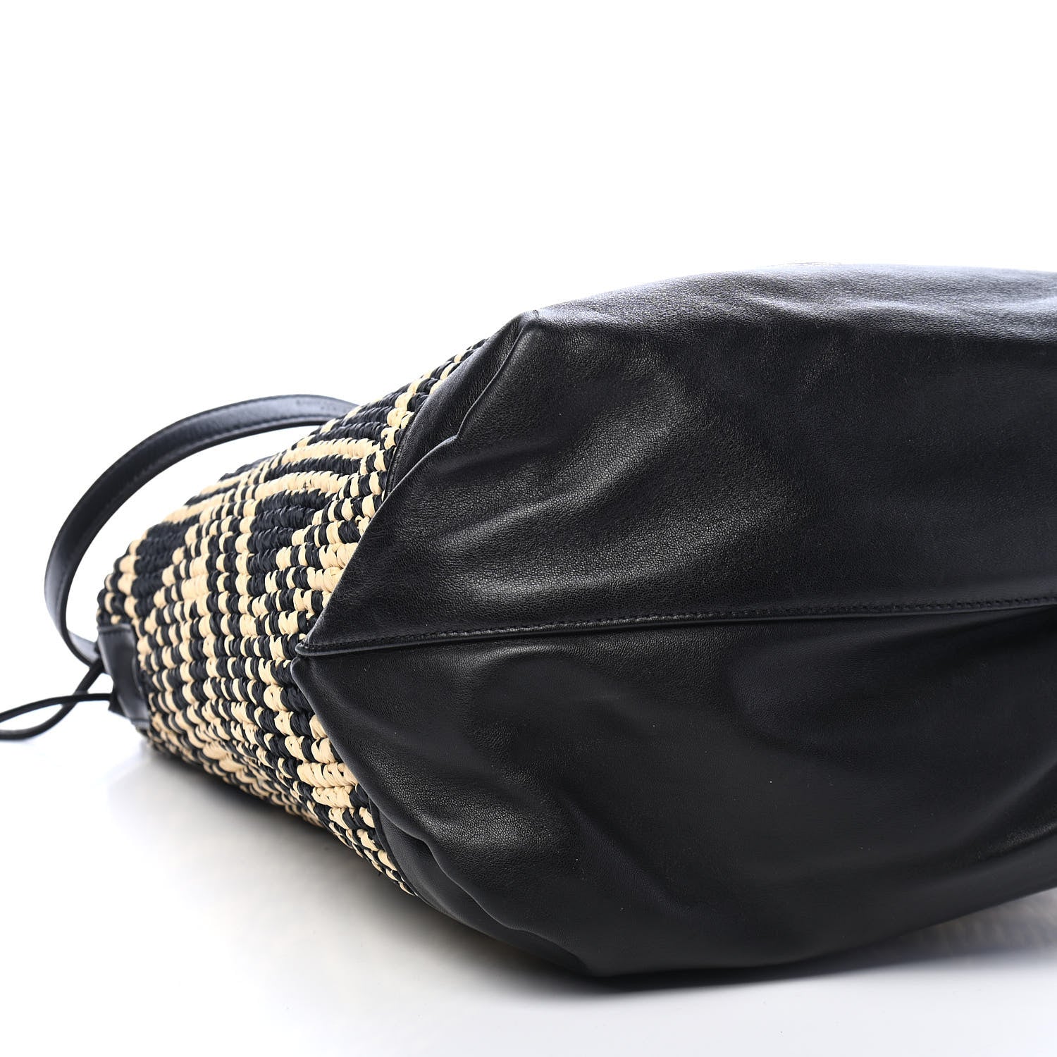 Saint Laurent Folk Raffia Calfskin Teddy Drawstring Bag Natural Black 8 of 9