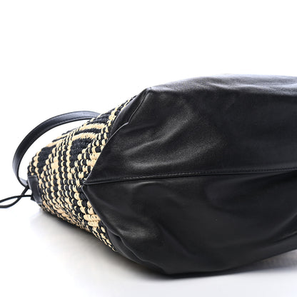 Saint Laurent Folk Raffia Calfskin Teddy Drawstring Bag Natural Black 8 of 9