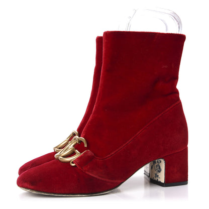 Gucci Softy Velvet Malaga Kid GG Victoire 55mm Ankle Boots 36 Hibiscus Red 3 of 11