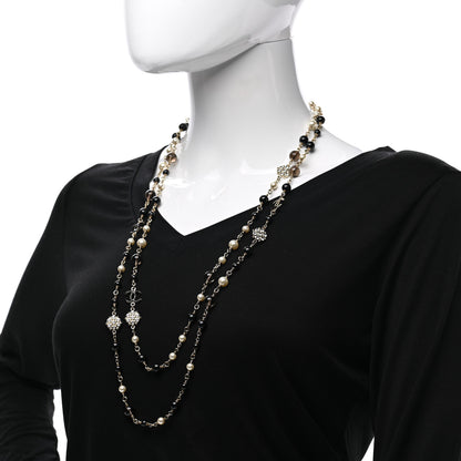 Chanel Pearl Crystal Bead CC Long Necklace Black Silver 2 of 4
