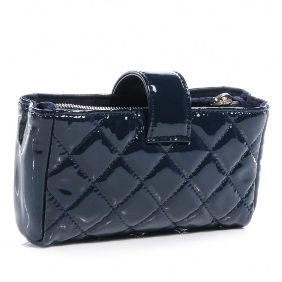 Patent Quilted Mini Phone Holder Clutch Dark Blue