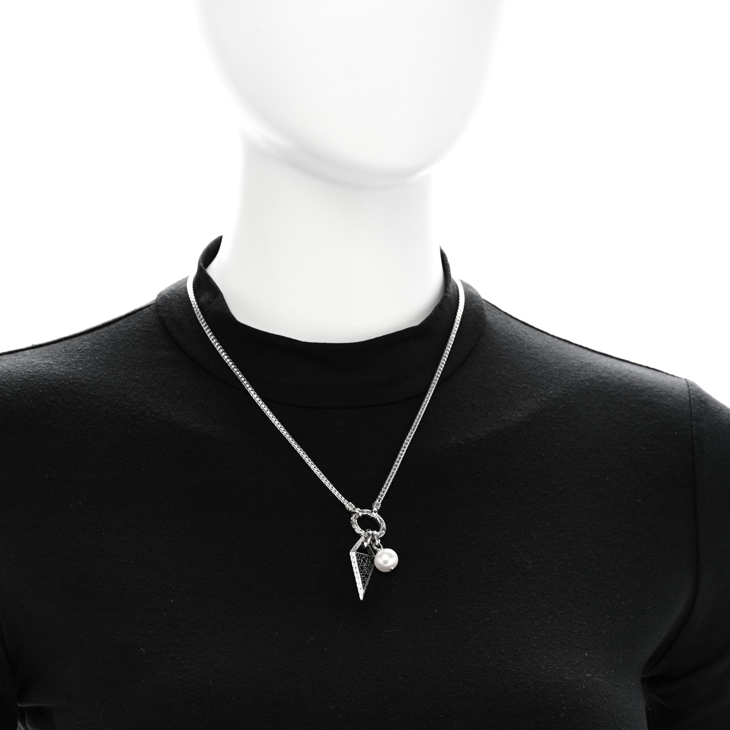 John Hardy Sterling Silver Black Sapphire Black Spinel Cultured Pearl Classic Chain Tiga Amulet Keyring Necklace 2 of 4