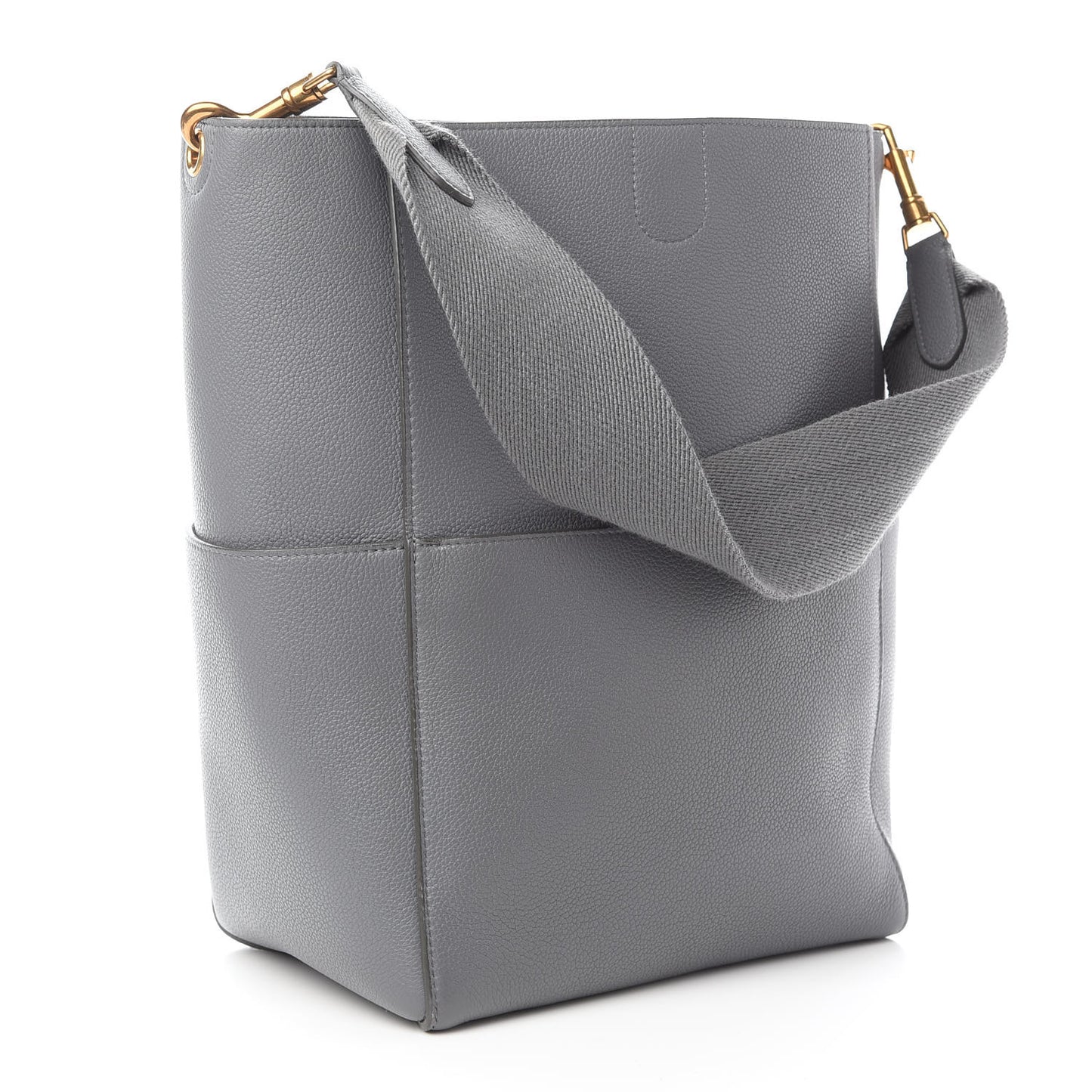 Soft Grained Calfskin Sangle Bucket Bag Grey