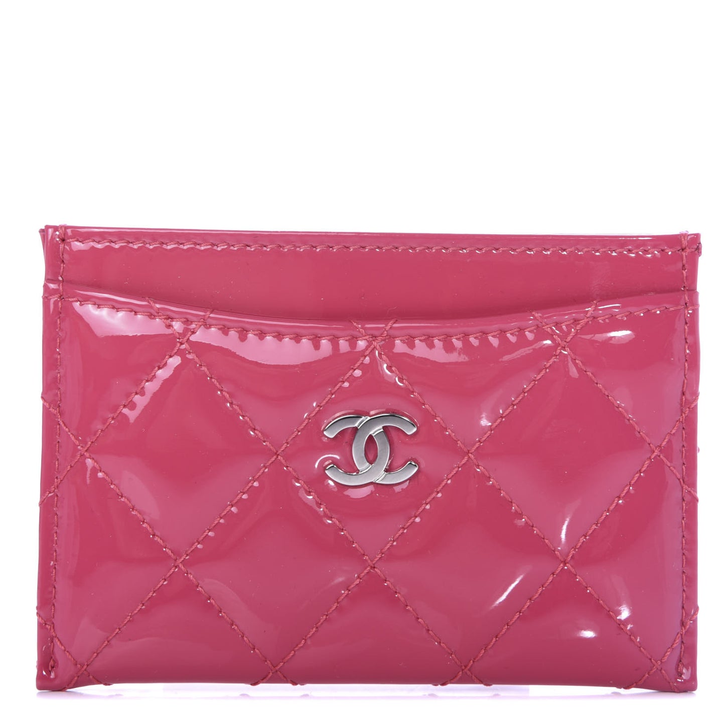 Patent Quilted Card Holder Pink