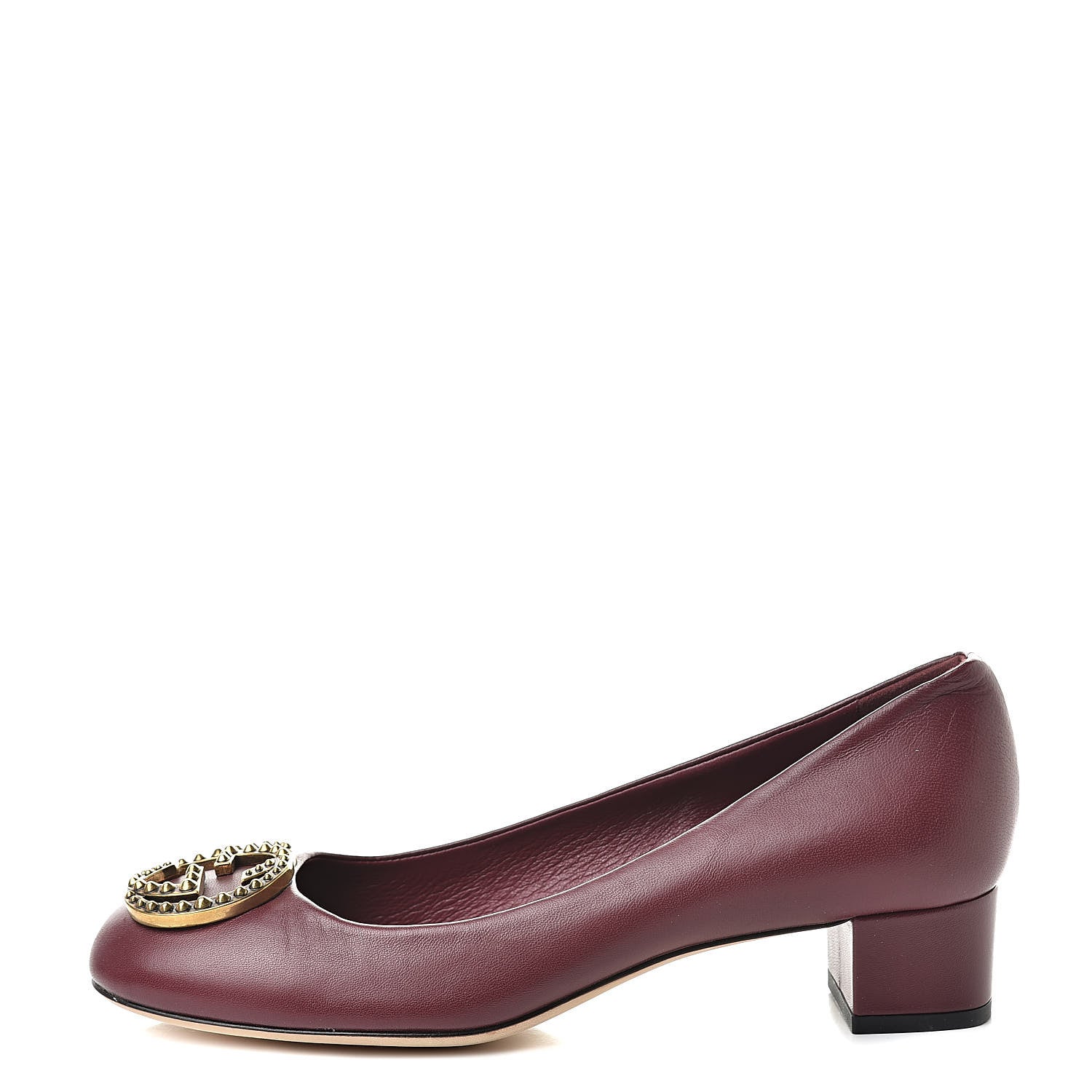 Gucci Calfskin Studded Interlocking G Flat 36 Burgundy 1 of 14