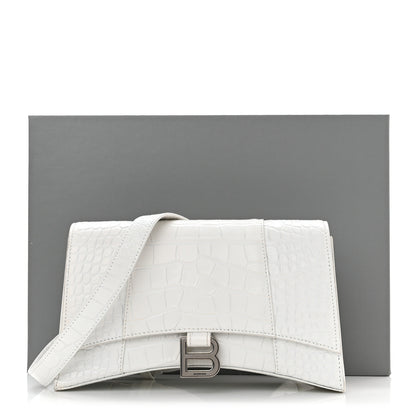 Balenciaga Shiny Calfskin Crocodile Embossed Small Hourglass Sling Shoulder Bag White 13 of 13