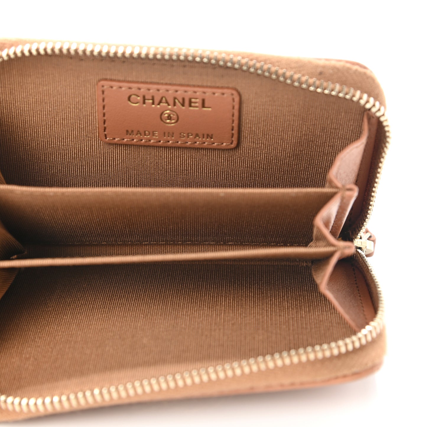 Shiny Goatskin Quilted 19 Zip Around Coin Purse Wallet Brown