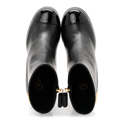 Chanel Lambskin Patent CC Crystal Bow Cap Toe Short Boots 37 Black 5 of 10