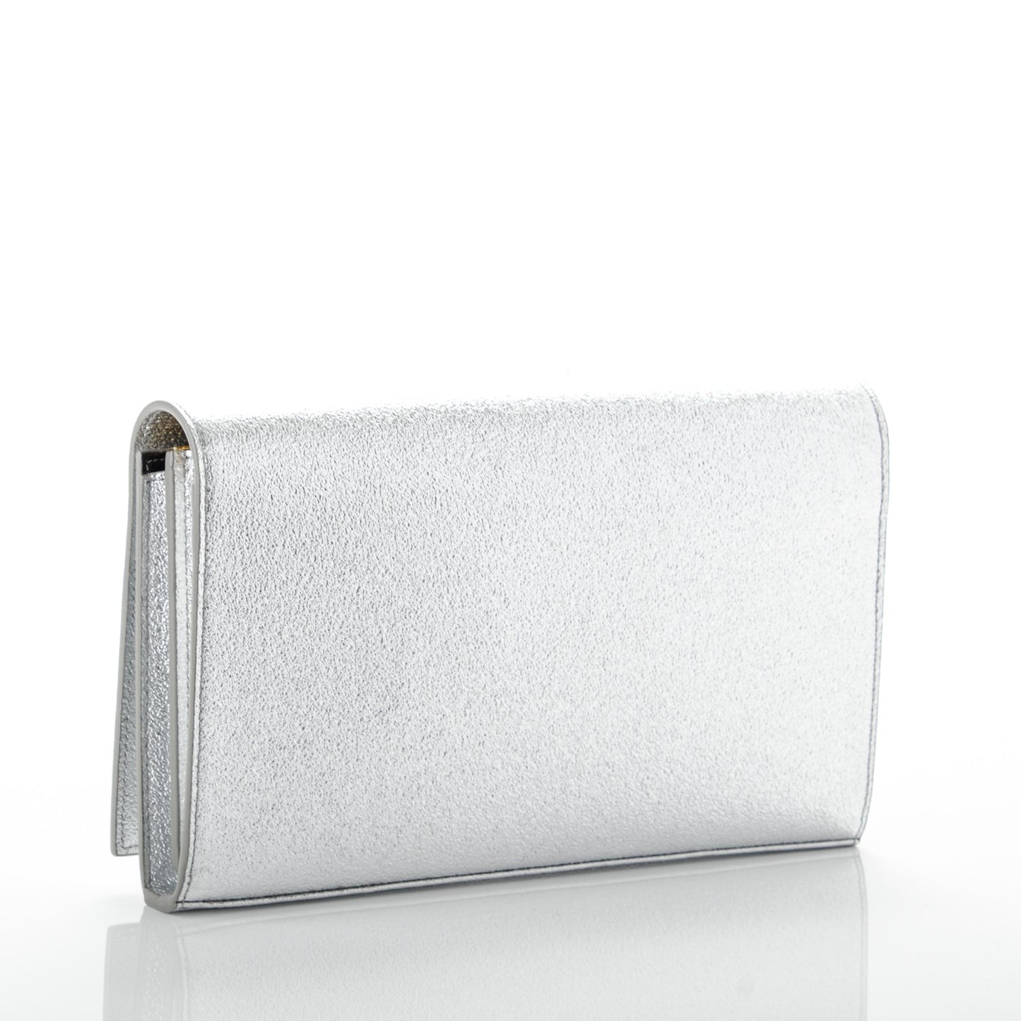 Grained Metallic Calfskin Monogram Chain Wallet Argento