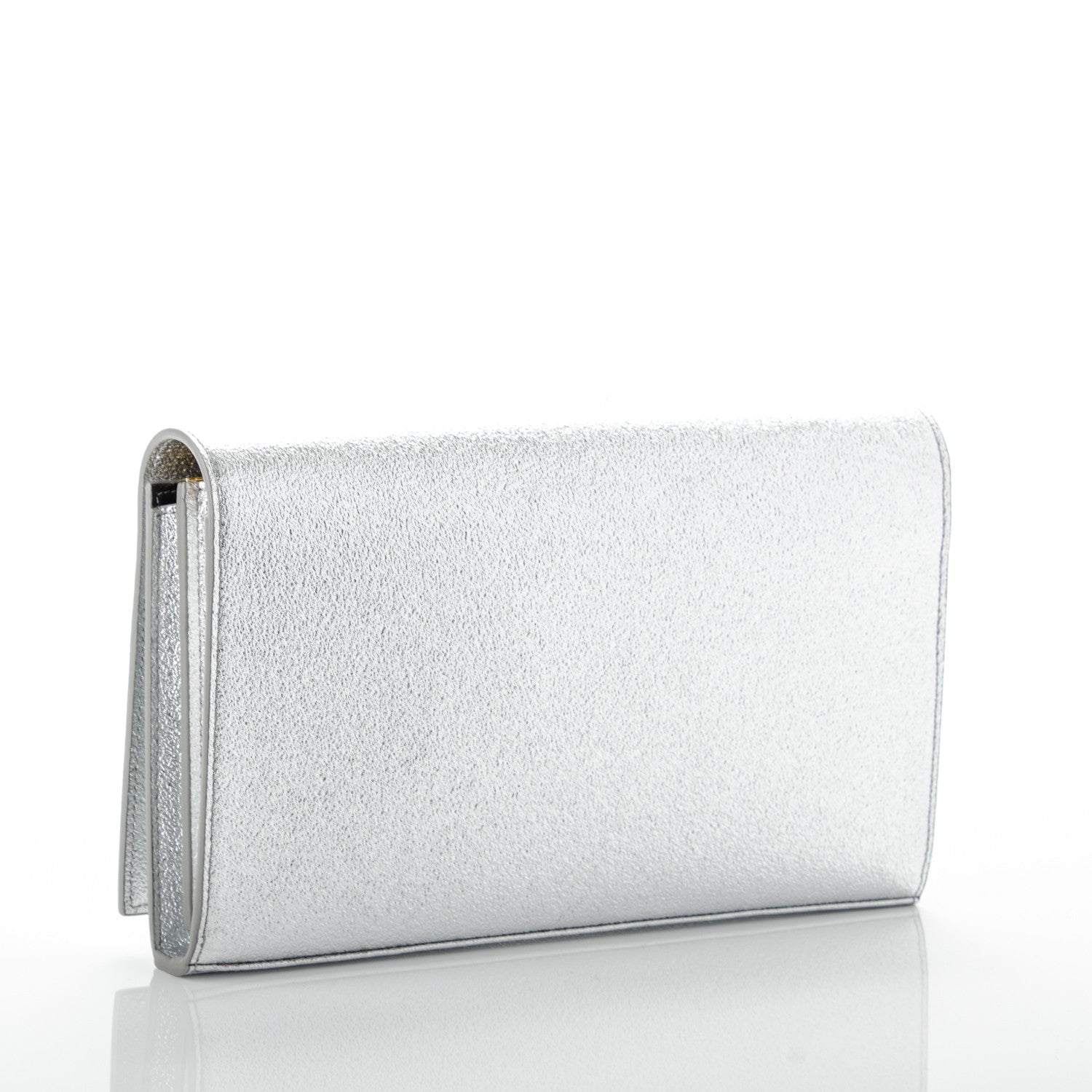 Saint Laurent Grained Metallic Calfskin Monogram Chain Wallet Argento 3 of 7