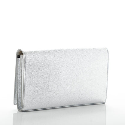 Saint Laurent Grained Metallic Calfskin Monogram Chain Wallet Argento 3 of 7