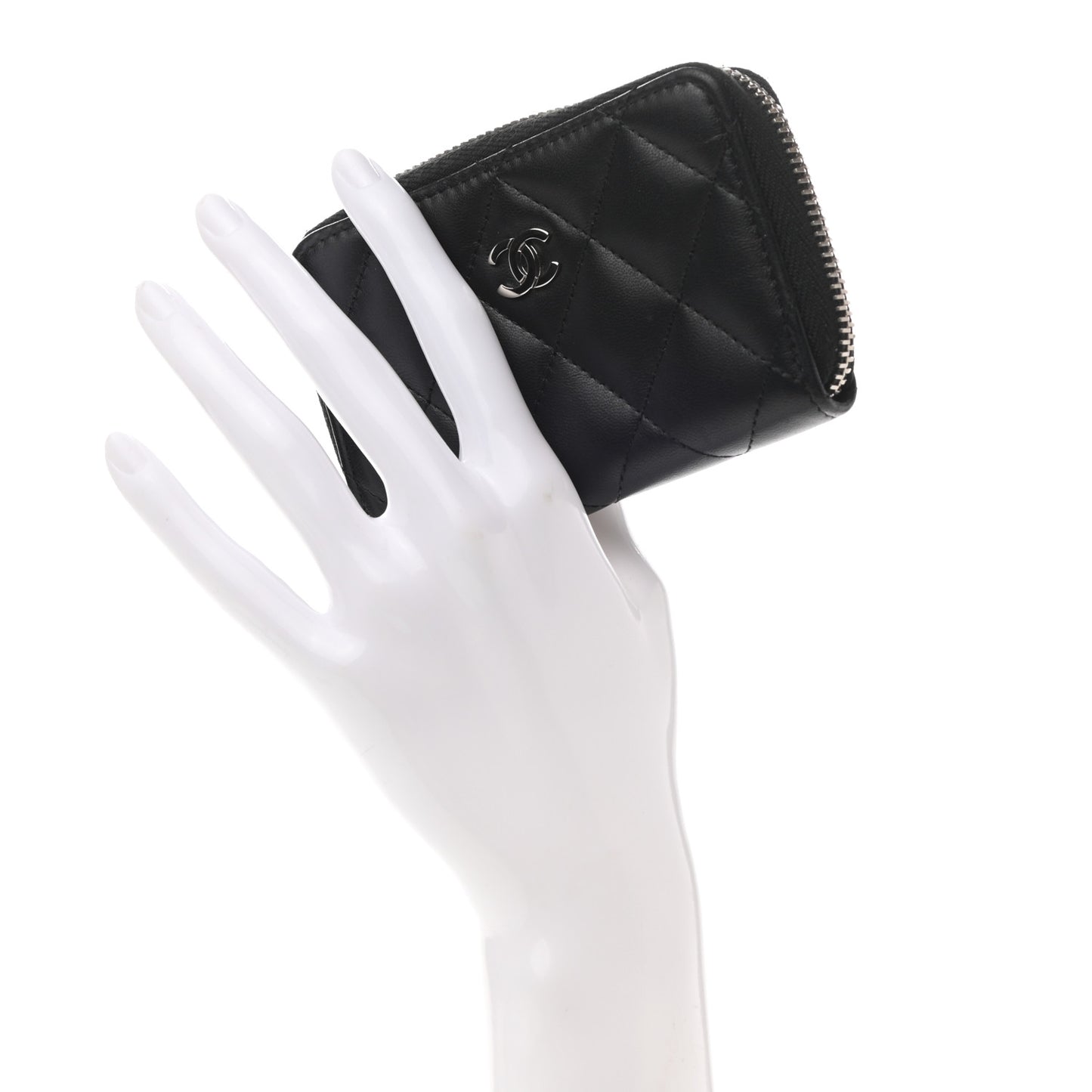 Lambskin Quilted Zip Coin Purse Black