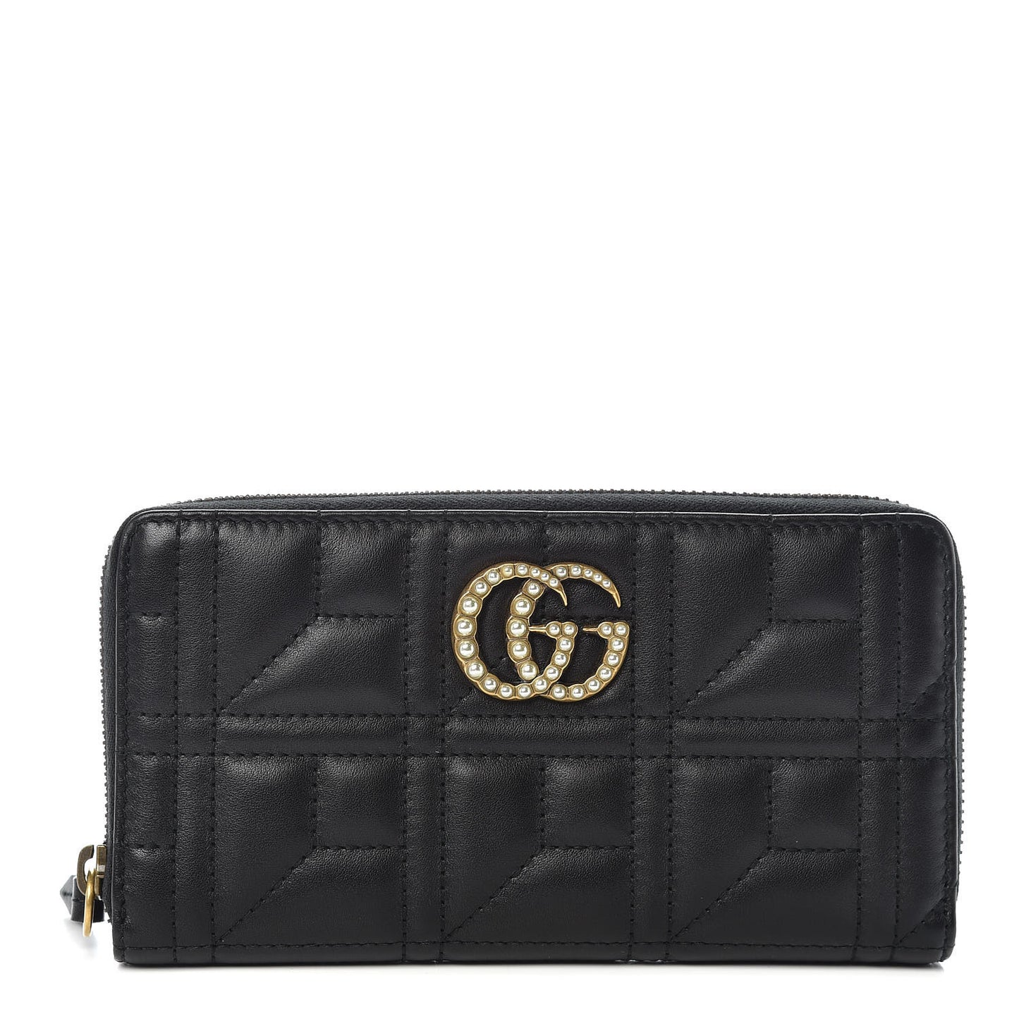 Calfskin Matelasse Pearly GG Marmont Zip Around Wallet Black