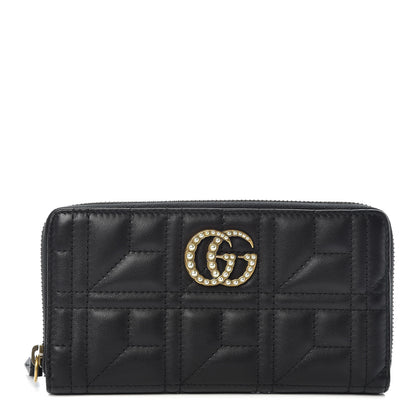 Gucci Calfskin Matelasse Pearly GG Marmont Zip Around Wallet Black 1 of 8