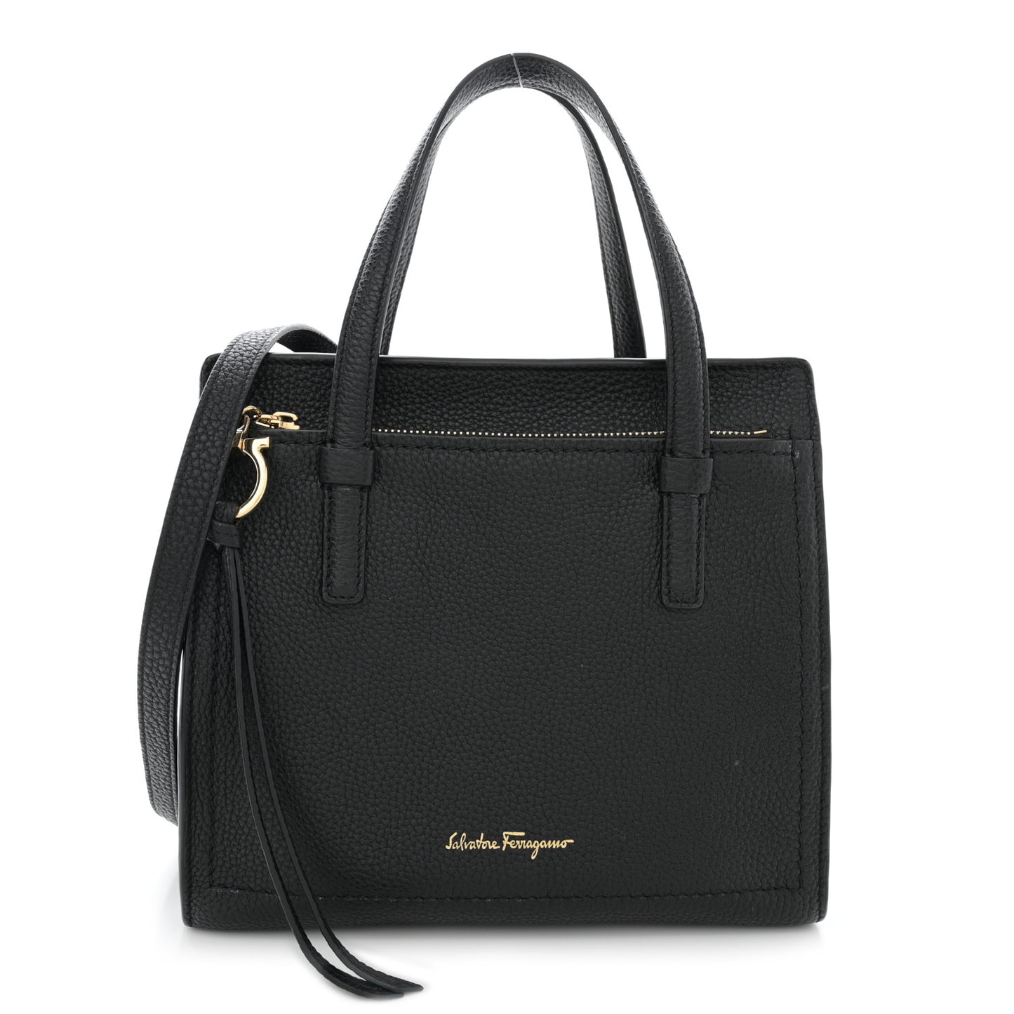 Grained Calfskin Double Handle Small Amy Tote Black