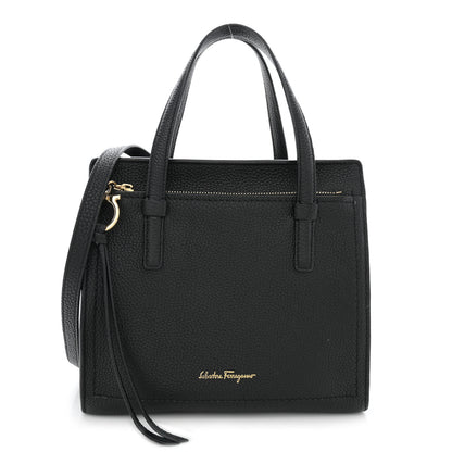 Salvatore Ferragamo Grained Calfskin Double Handle Small Amy Tote Black 1 of 11