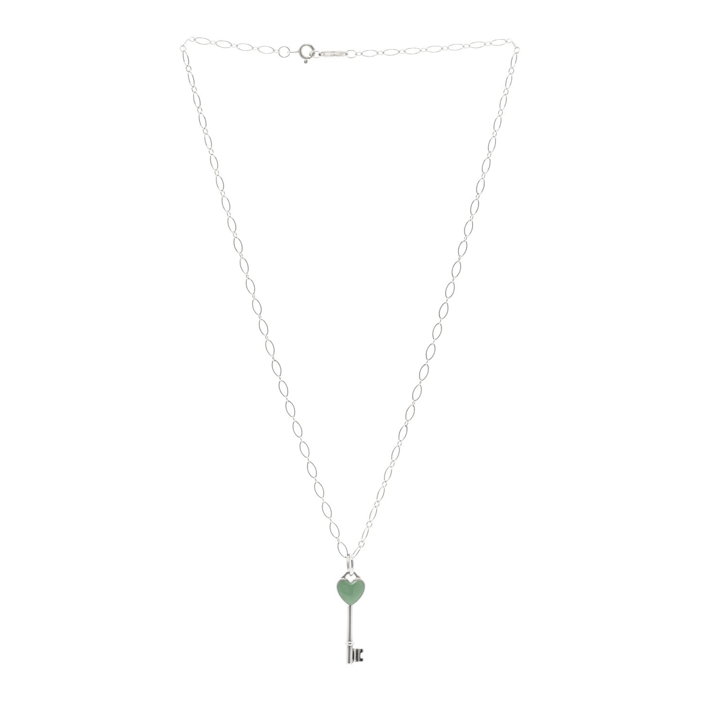 Sterling Silver Enamel Heart Key Pendant Necklace Blue