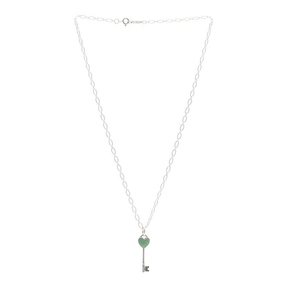 Tiffany Sterling Silver Enamel Heart Key Pendant Necklace Blue 3 of 6
