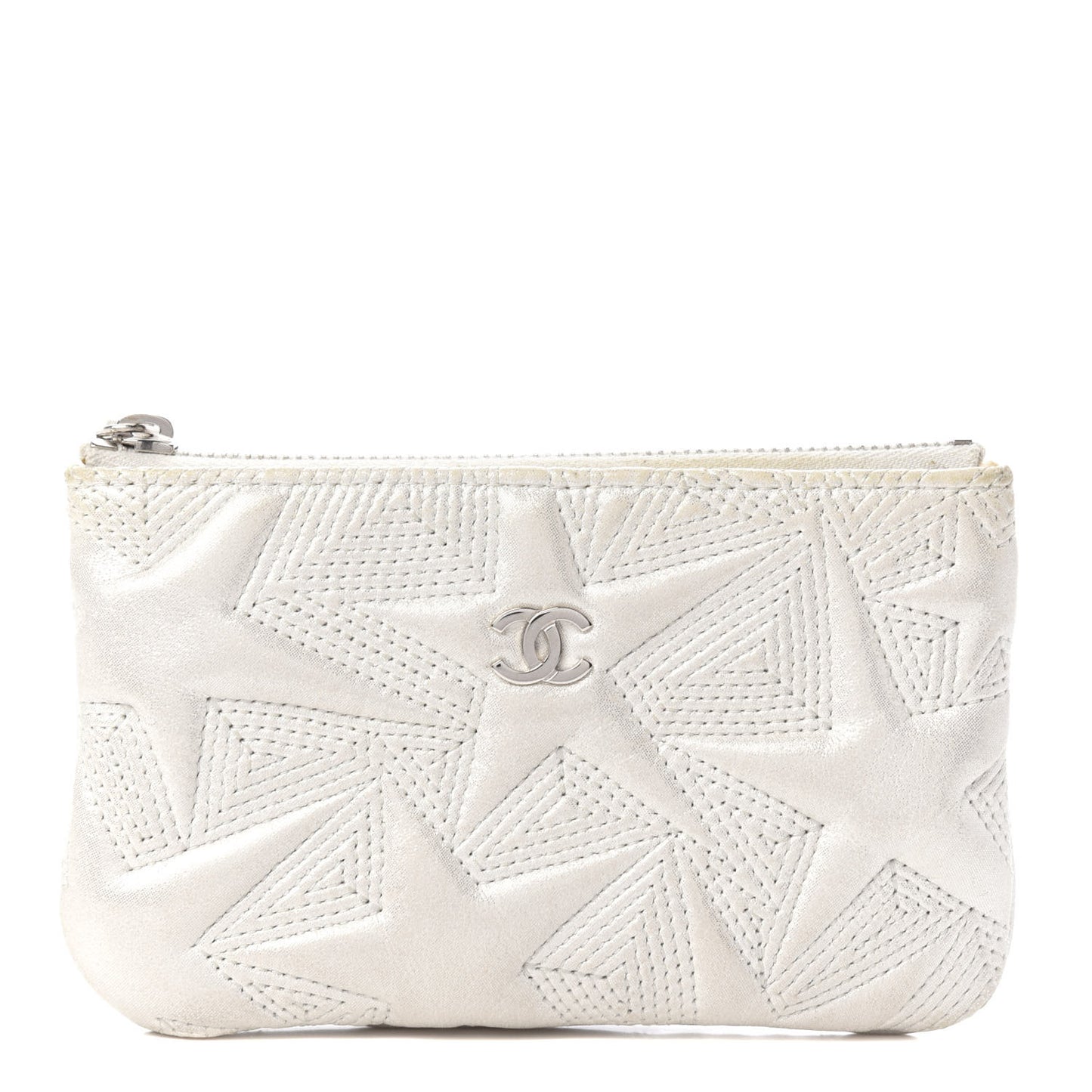 Metallic Lambskin Star Embossed Coin Purse Case Silver