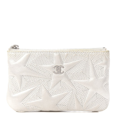 Chanel Metallic Lambskin Star Embossed Coin Purse Case Silver 1 of 7