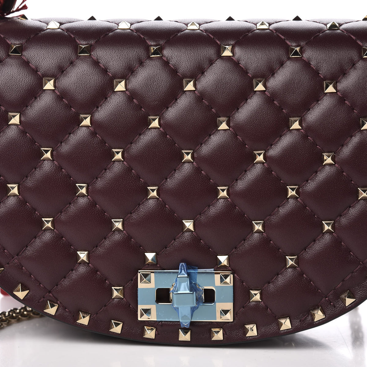 Nappa Medium Rockstud Spike Halfmoon Saddle Bag Rubin