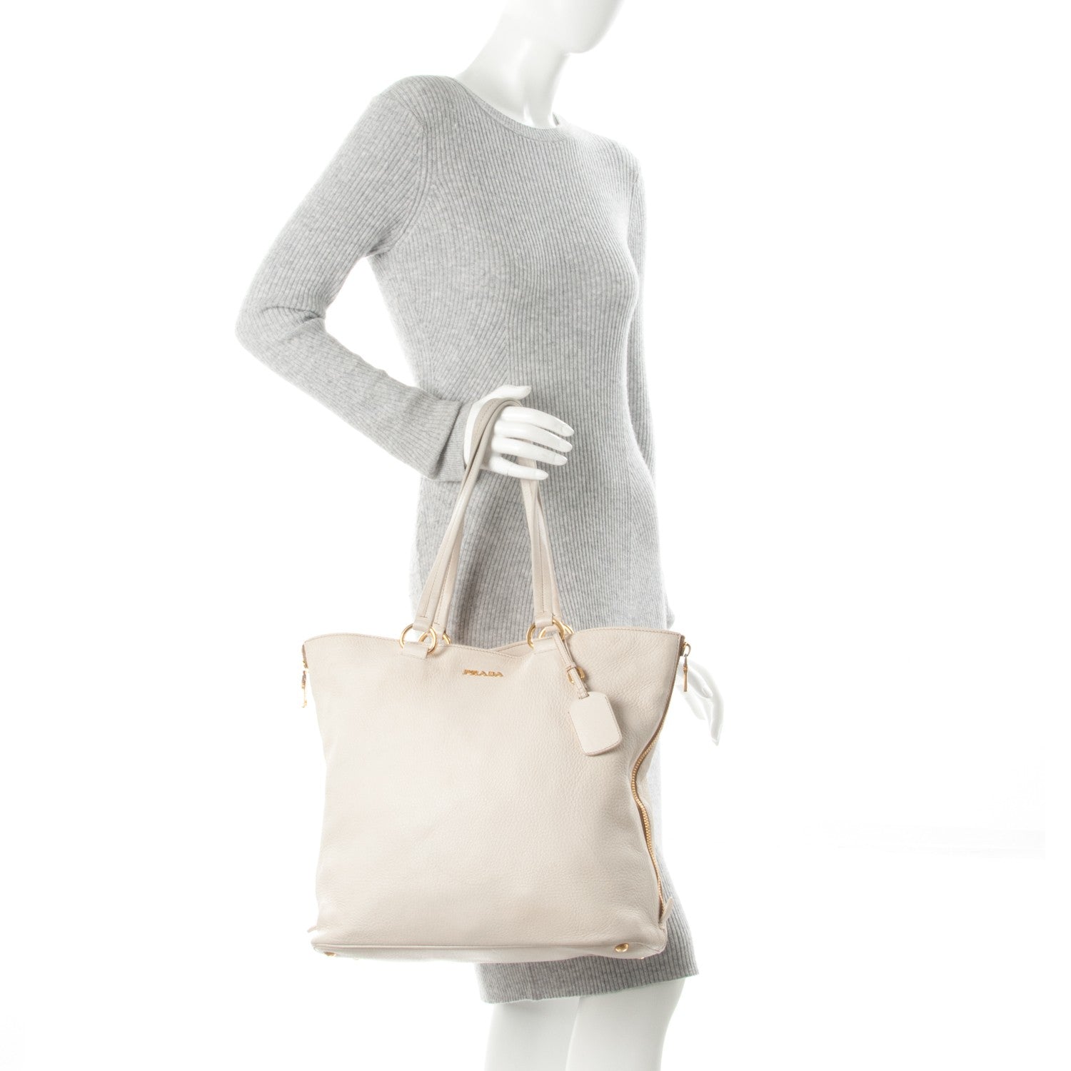 Prada Cervo Deerskin Zip Tote Talco 2 of 13