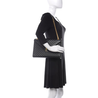 Saint Laurent Grain De Poudre Matelasse Chevron Large Monogram Satchel Black 2 of 10