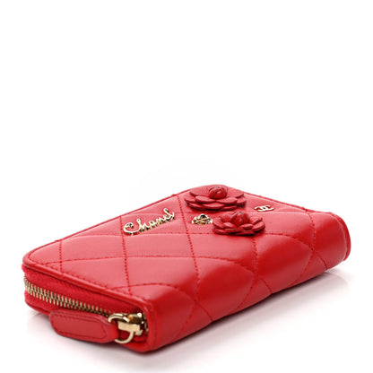 Chanel Lambskin Quilted Camellia Zip Coin Purse Red 3 of 6