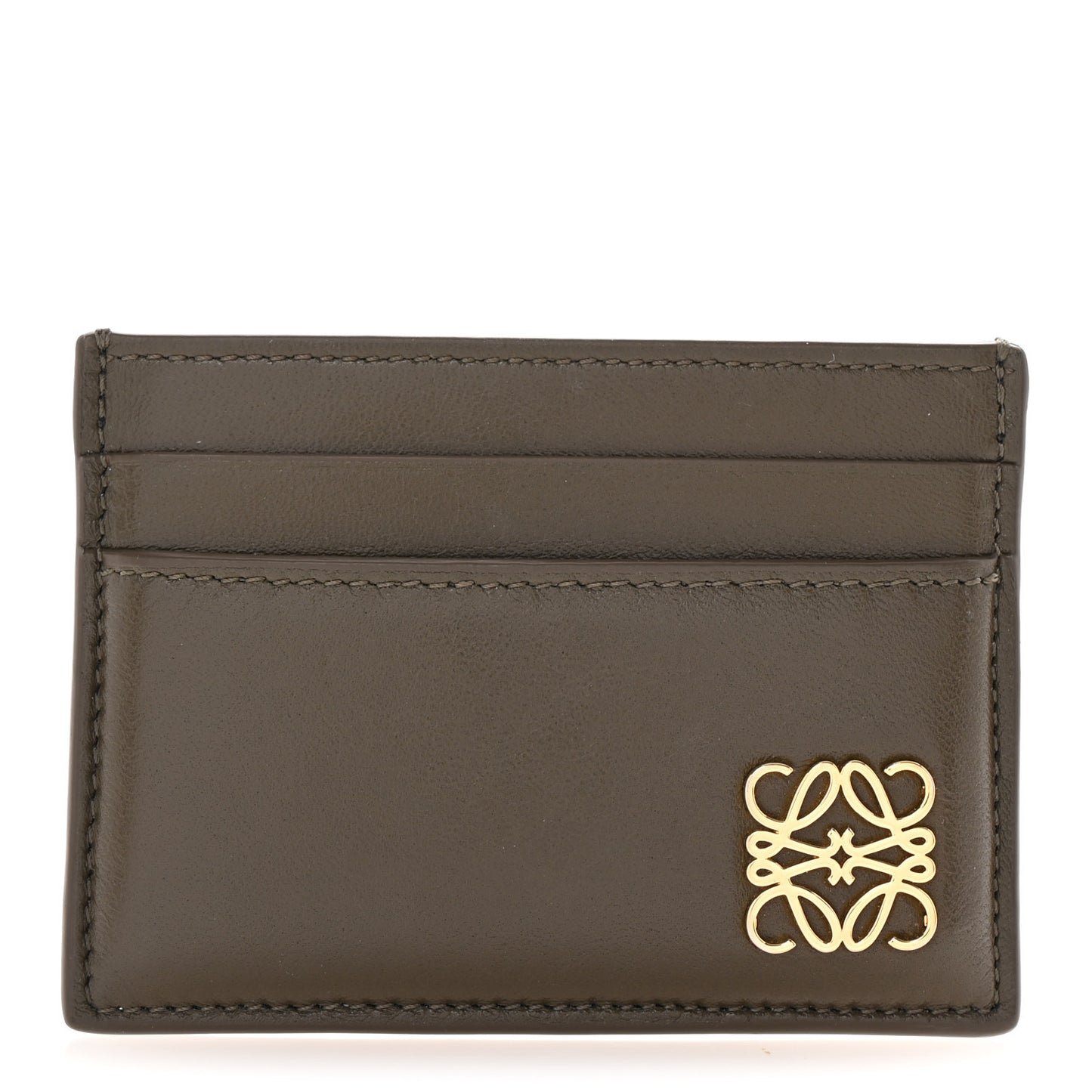 Shiny Nappa Calfskin Puffer Anagram Card Holder Dark Khaki Green