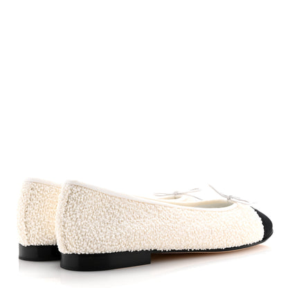 Chanel Cotton Tweed Grosgrain Cap Toe Ballerina Flats 40 White 5 of 12