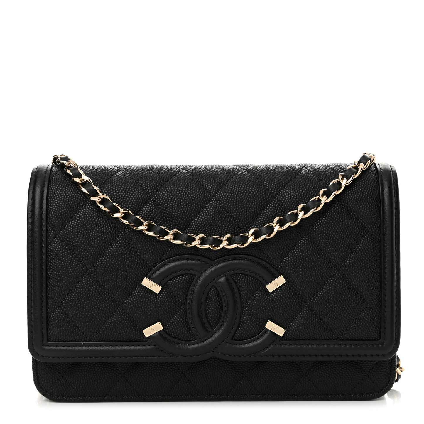 Caviar Quilted CC Filigree Wallet On Chain WOC Black