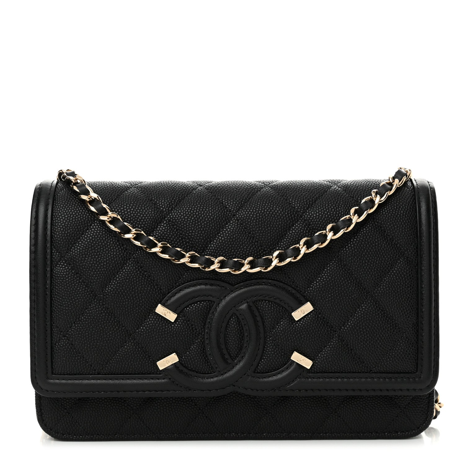 Chanel Caviar Quilted CC Filigree Wallet On Chain WOC Black 1 of 13