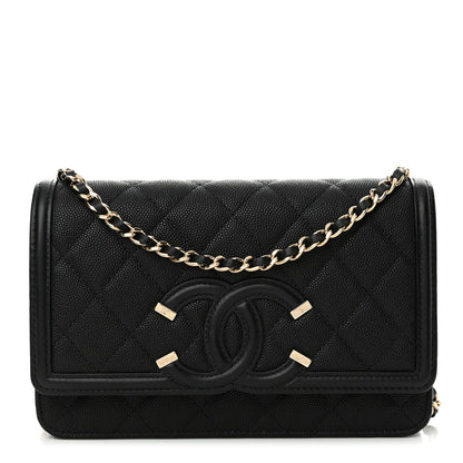 Chanel Caviar Quilted CC Filigree Wallet On Chain WOC Black 1 of 13