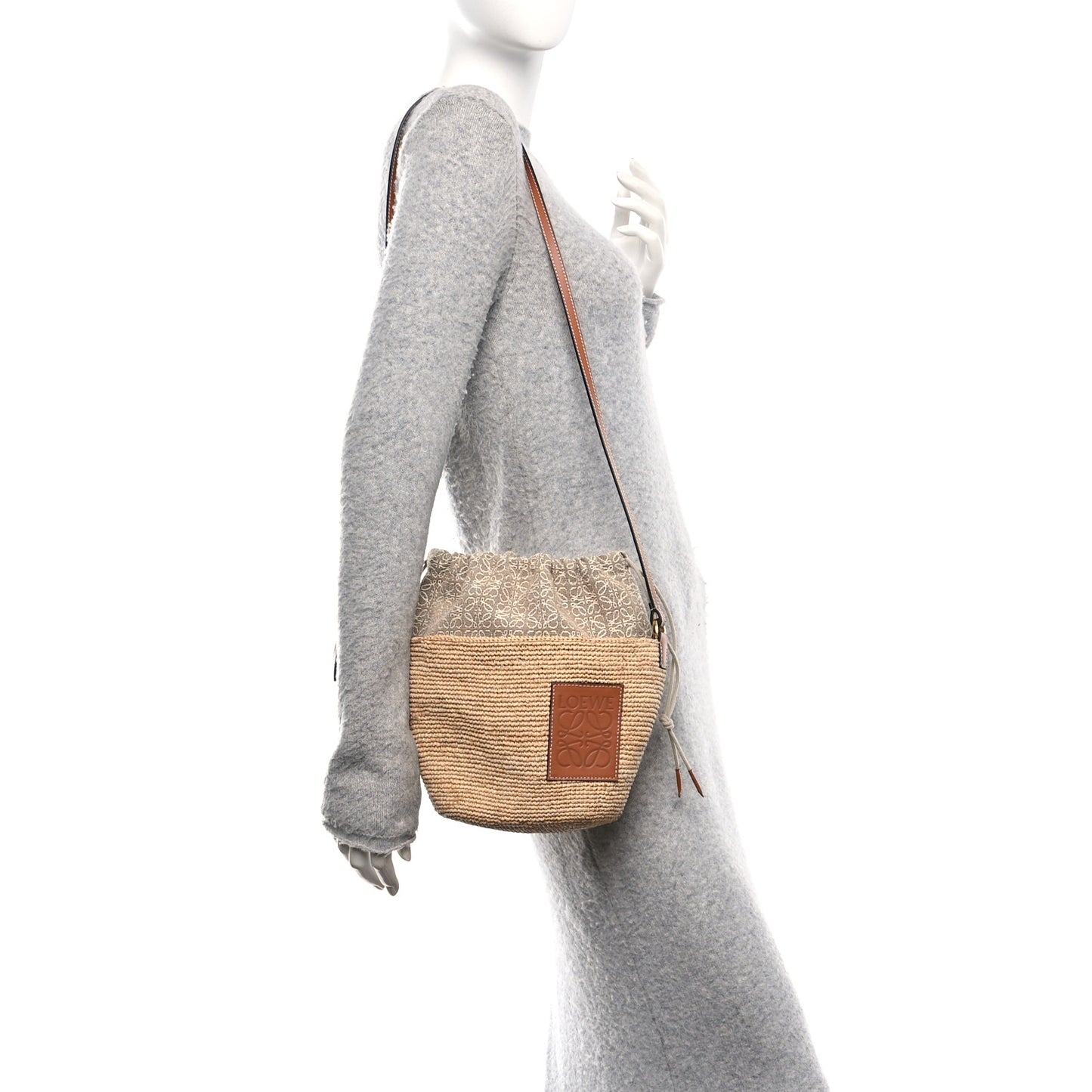 Calfskin Raffia Anagram Paulas Ibiza Pochette Bag Natural Tan