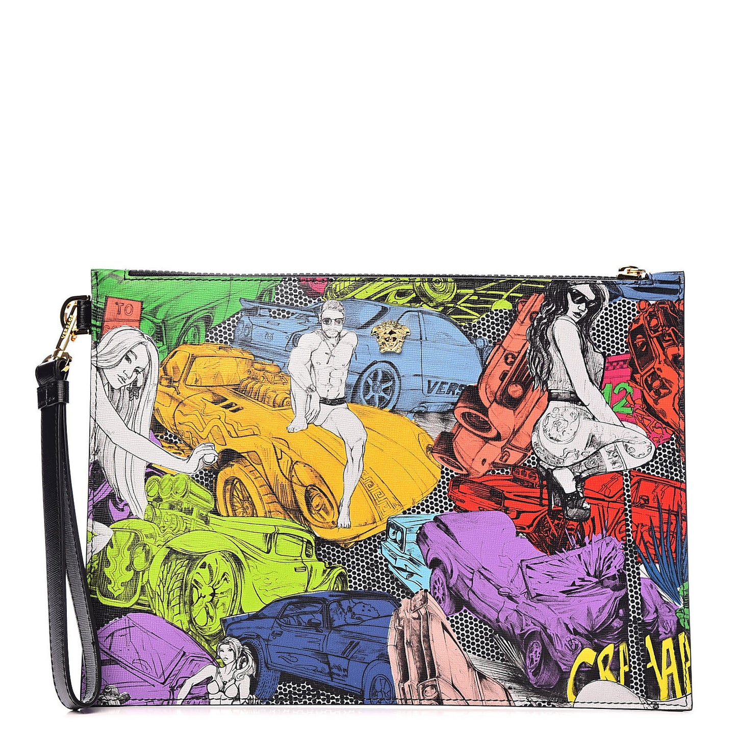 Vitello Saffiano Print St.Machine Pouch Black Multicolor