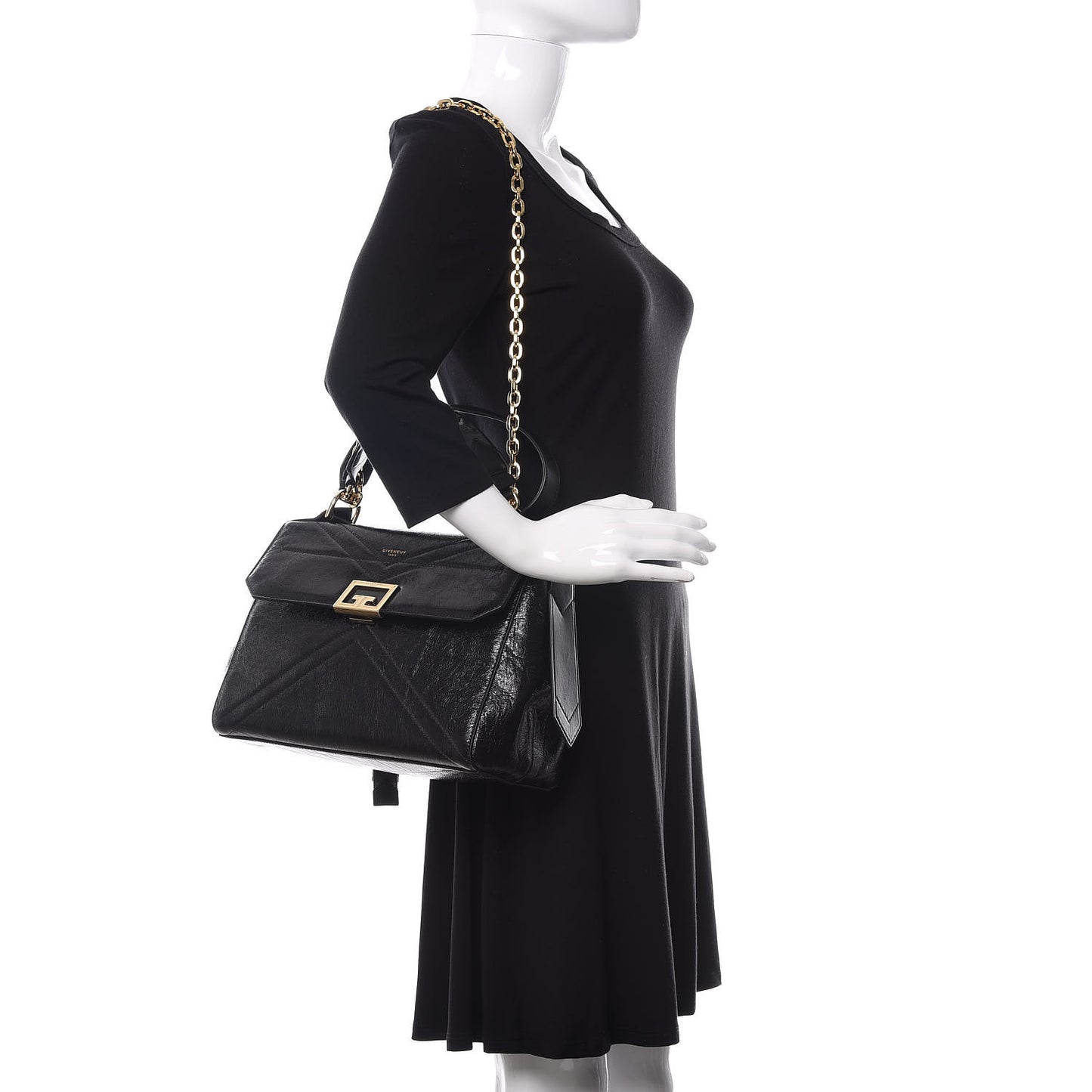 Creased Patent Calfskin Medium ID Flap Black