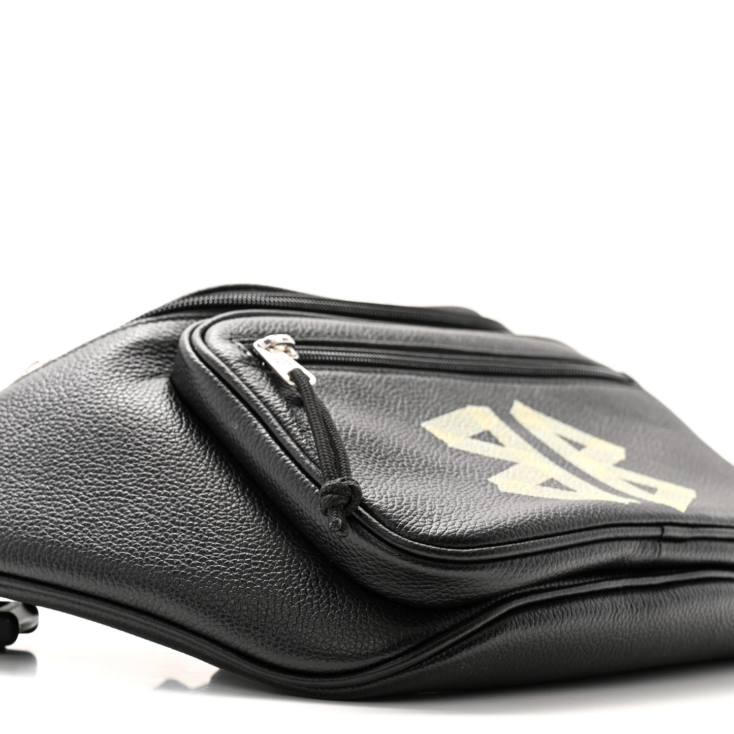 Grained Calfskin Tape Logo Explorer Belt Bag Black White
