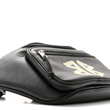 Balenciaga Grained Calfskin Tape Logo Explorer Belt Bag Black White 9 of 11