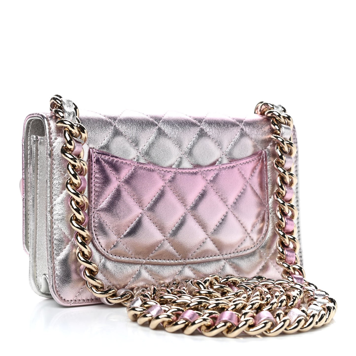 Gradient Metallic Lambskin Quilted Like A Wallet Wallet On Chain WOC Gold Pink