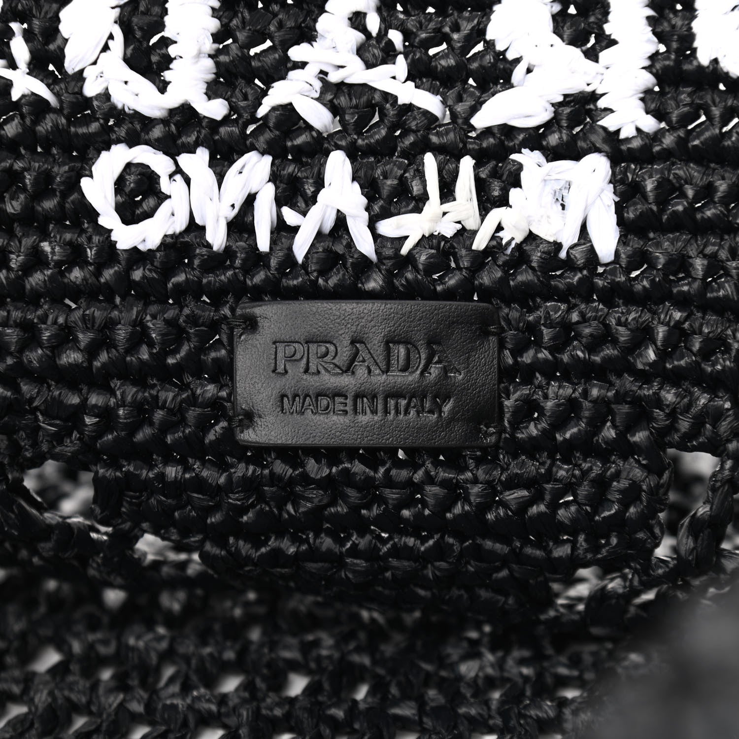 Prada Yarn Raffia Effect Crochet Logo Embroidered Shopping Tote Bag Black 8 of 9