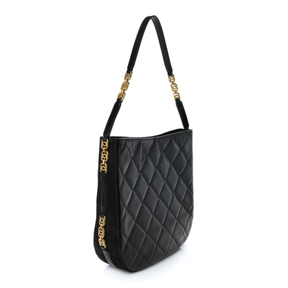 Chanel Shiny Calfskin Suede Goatskin Quilted Hobo Black 2 of 8