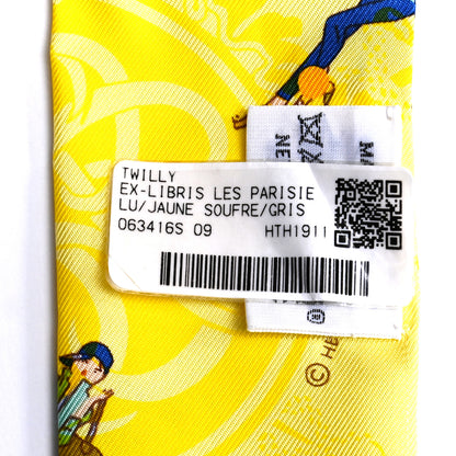 Hermes Silk Ex-Libris Les Parisie Twilly Jaune Soufre Gris 4 of 4