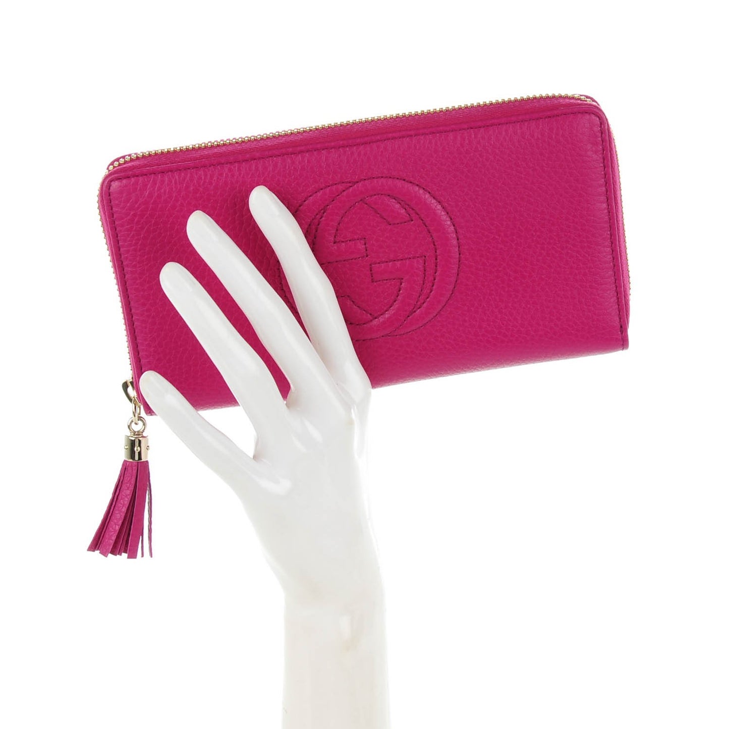Pebbled Calfskin Soho Zip Around Wallet Bright Bougainvillea