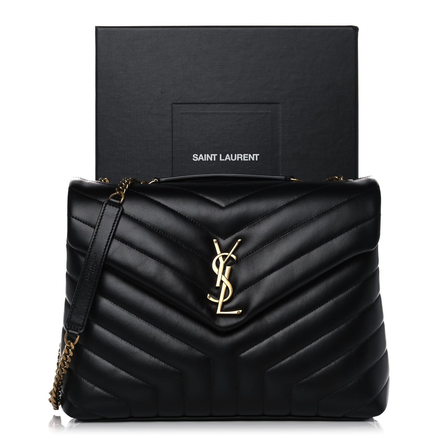 Calfskin Y Quilted Monogram Medium Loulou Chain Satchel Black