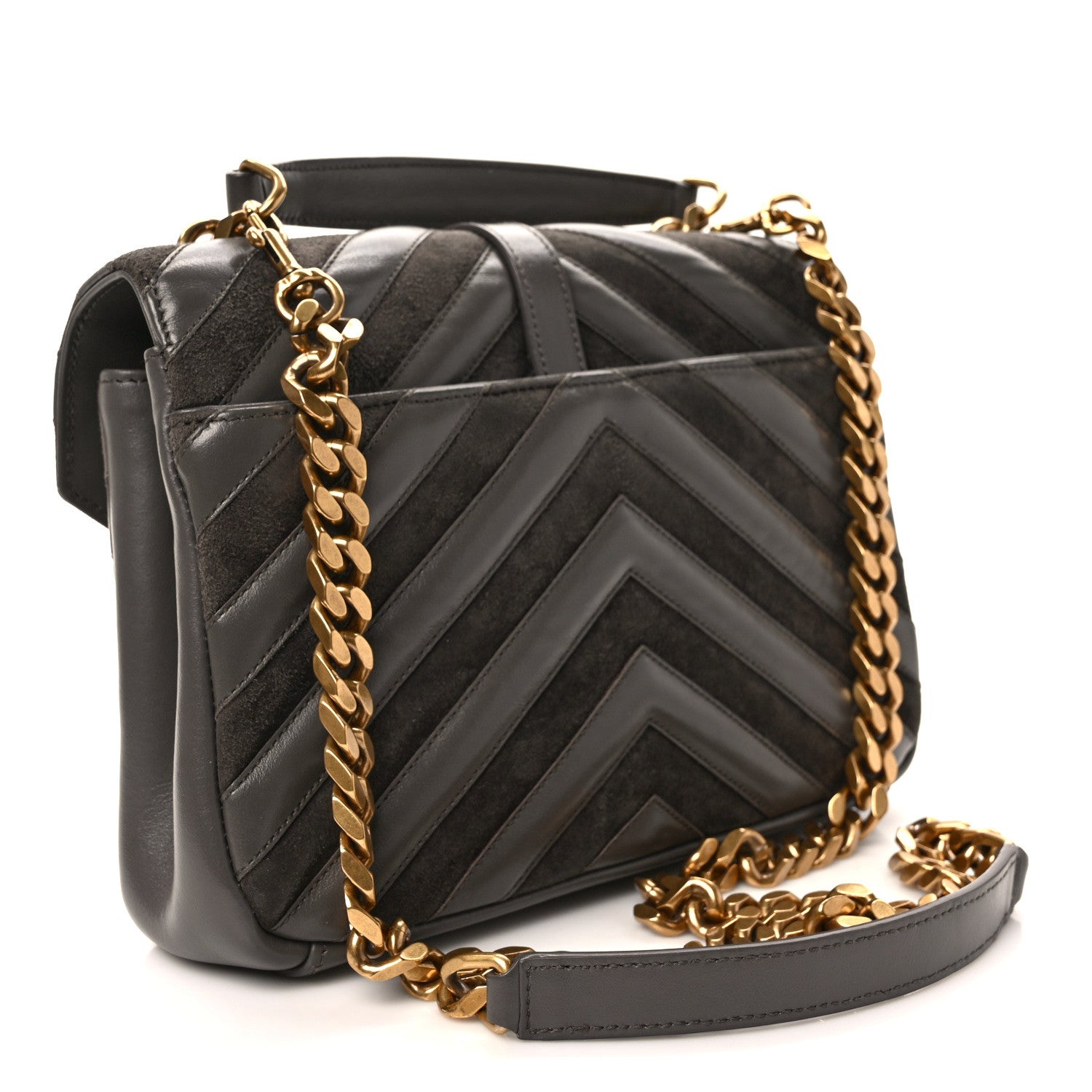 Saint Laurent Calfskin Suede Matelasse Chevron Medium Monogram College Bag Earth 3 of 9