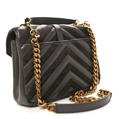 Saint Laurent Calfskin Suede Matelasse Chevron Medium Monogram College Bag Earth 3 of 9