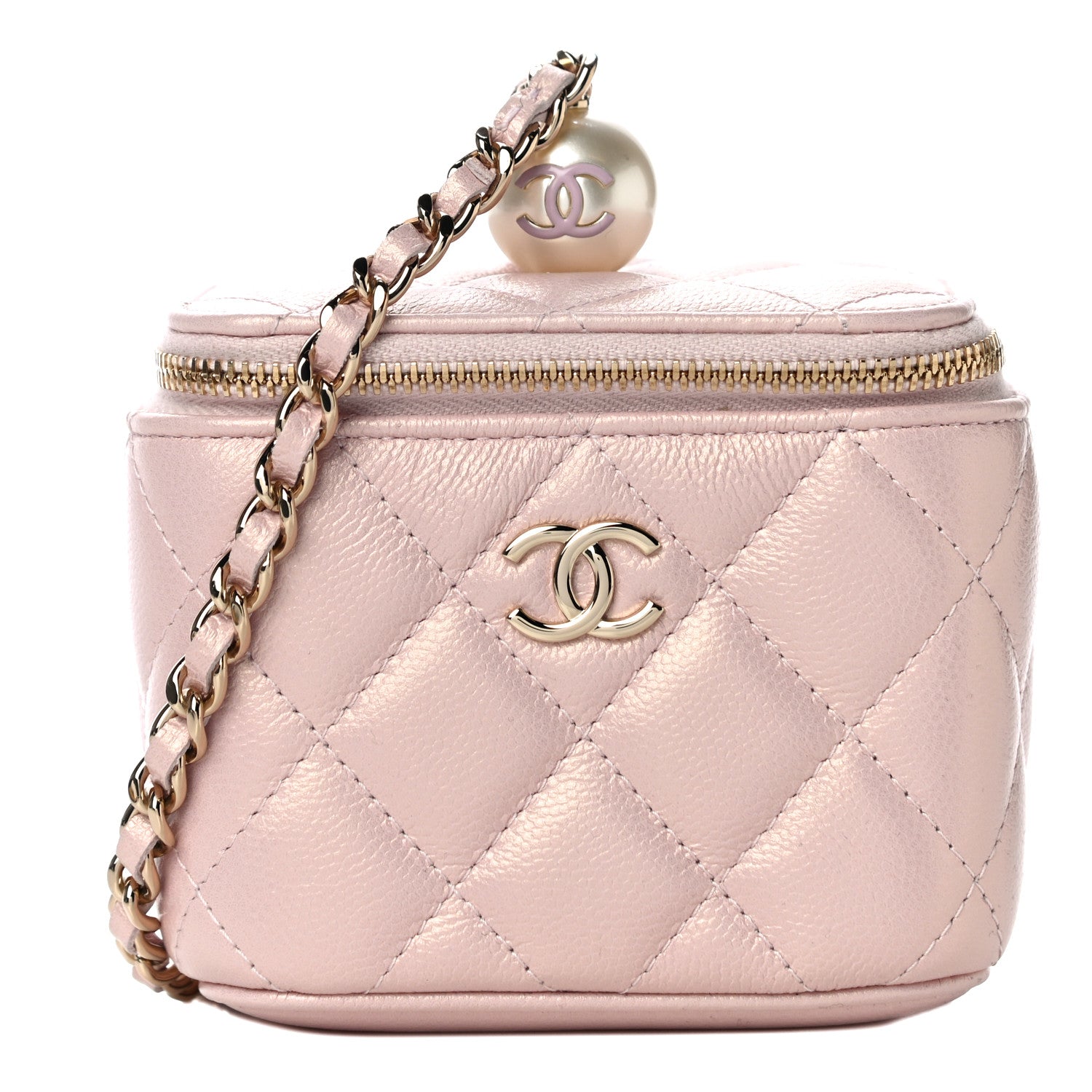 Chanel Iridescent Caviar Quilted Mini Pearl On Top Vanity Case With Chain Light Pink 1 of 5