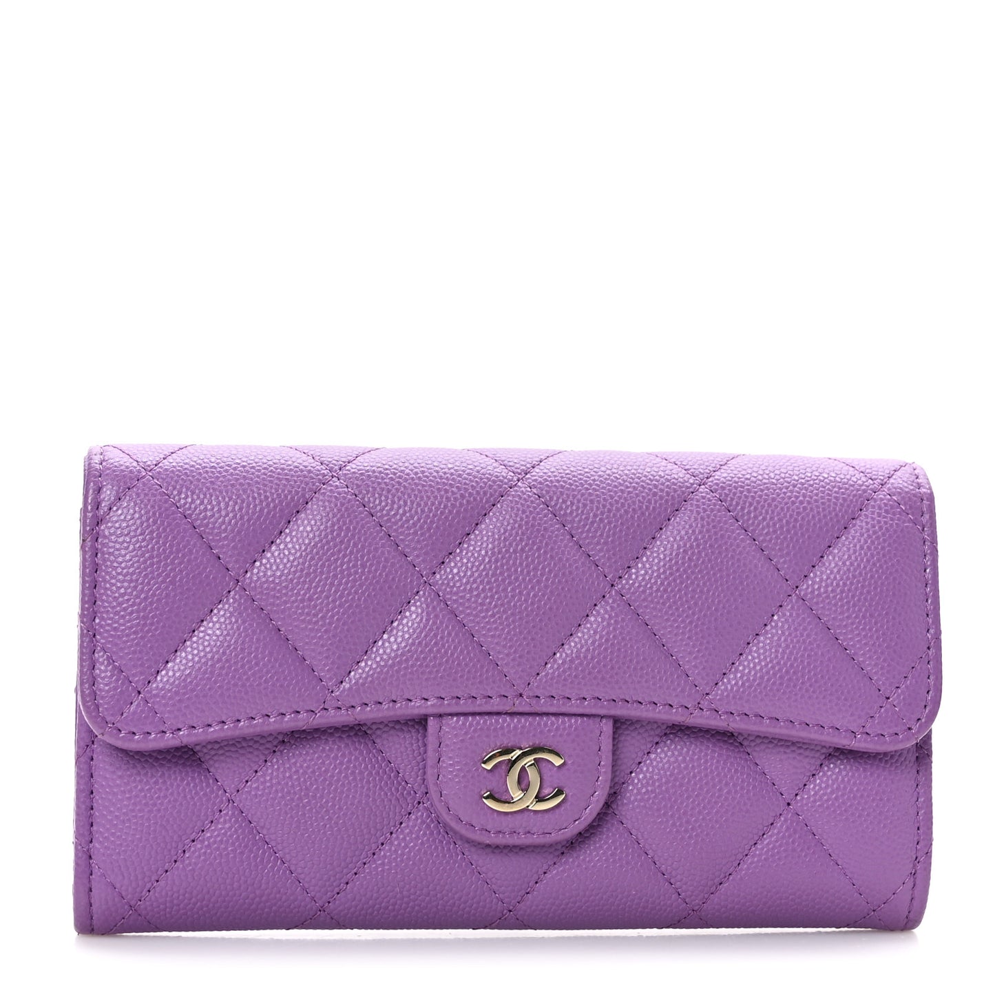 Caviar Quilted Medium Gusset Flap Wallet Purple