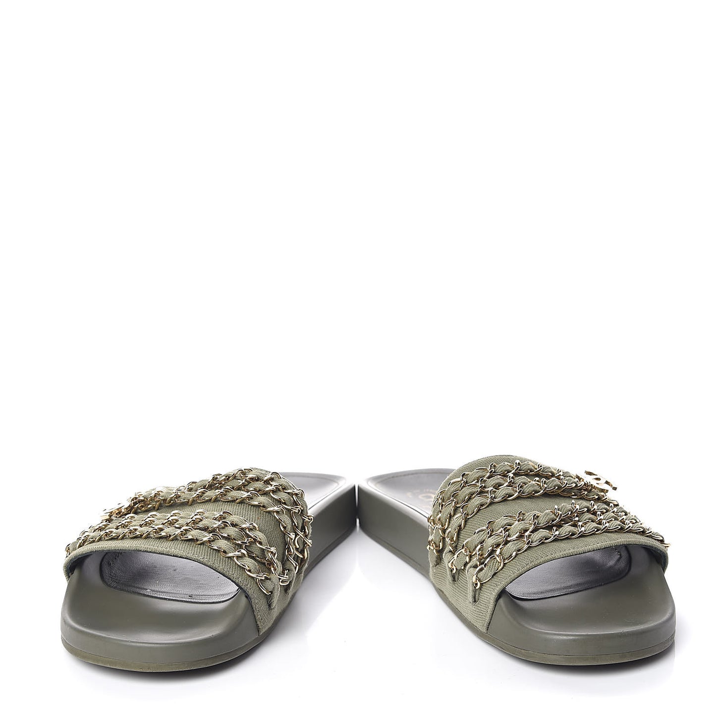 Canvas Chain Flat Sandals 39 Khaki