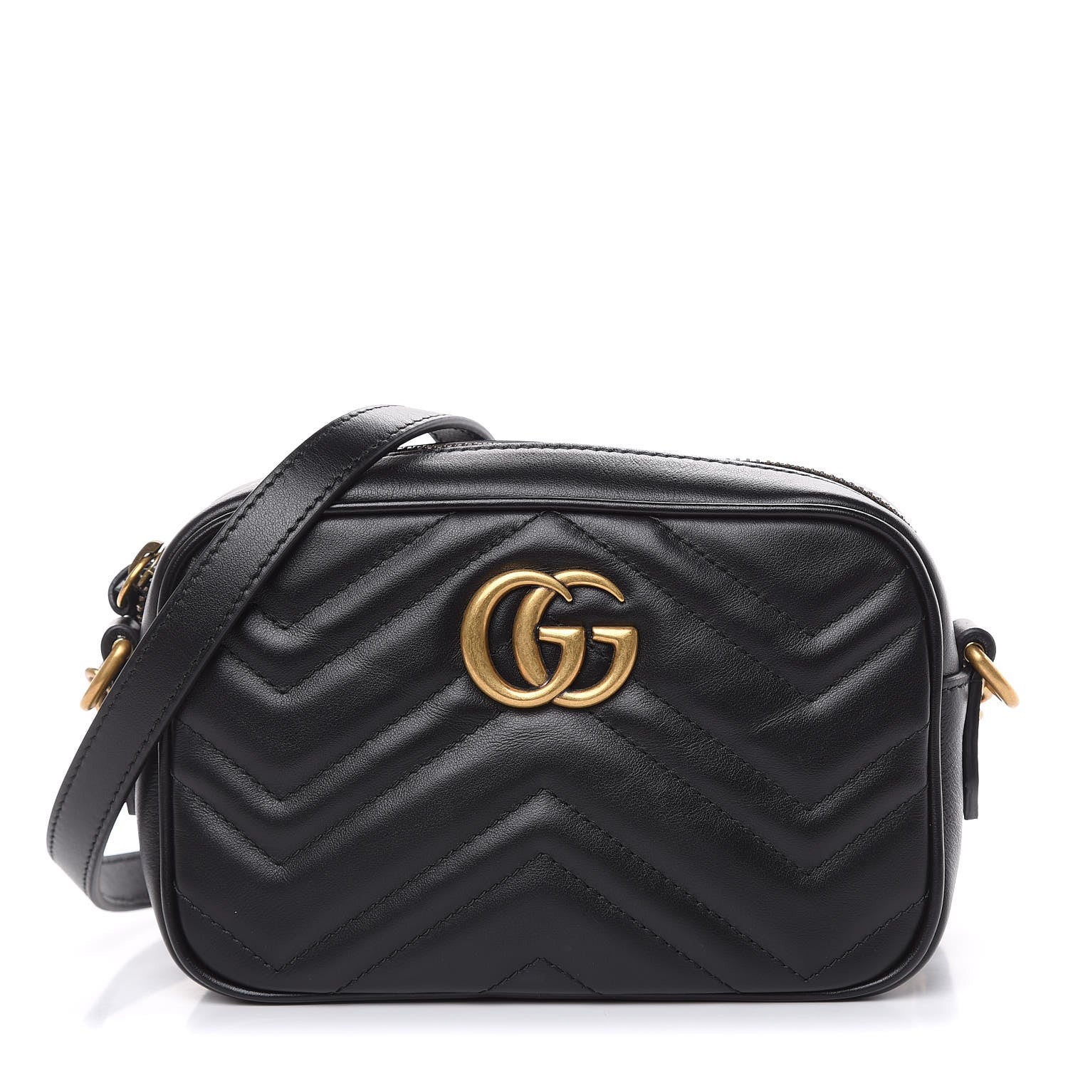 Gucci Calfskin Matelasse Mini GG Marmont Chain Shoulder Bag Black 1 of 10